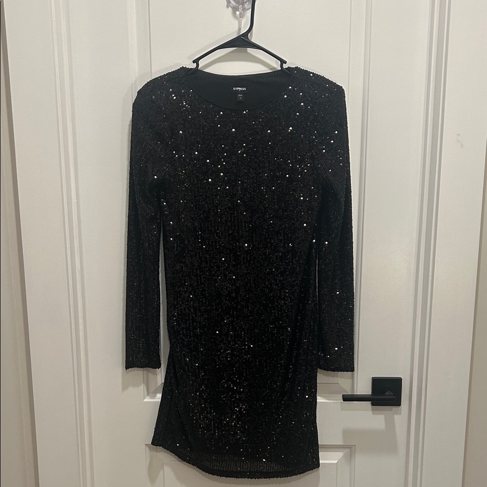 Express Black Sequin Long Sleeve Dress